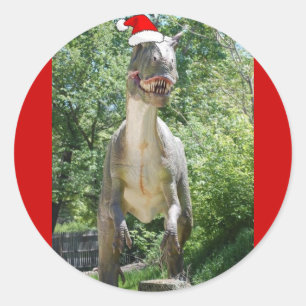 Sticker Rond T-Rex Dinosaur de Noël