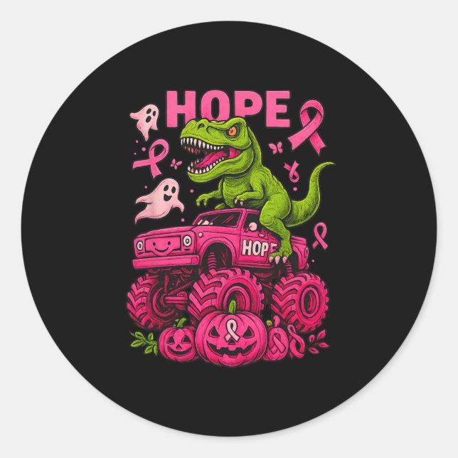 Sticker Rond T Rex Dinosaur Et Monster Camion Cancer Du Sein Bo (Devant)