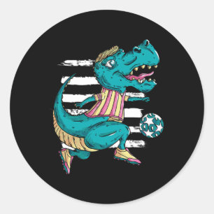 Sticker Rond T-rex Dinosaure Joue au Football - Conception Trex