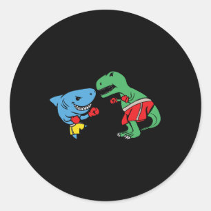 Sticker Rond T-Rex Dinosaure Poing Requin Drôle Boxe Combat