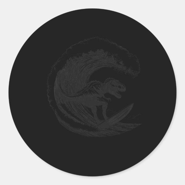 Sticker Rond T-rex dinosaure surfant sur une planche de surf su (Devant)