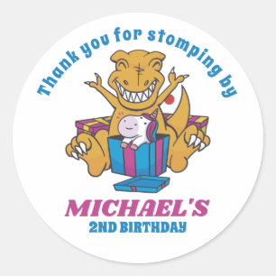 Sticker Rond T-Rex et Unicorn Dinosaur Parti Anniversaire de en