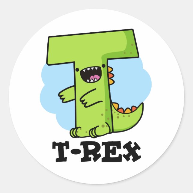 Sticker Rond T-Rex Funny Alphabet Dinosaure Pun (Devant)