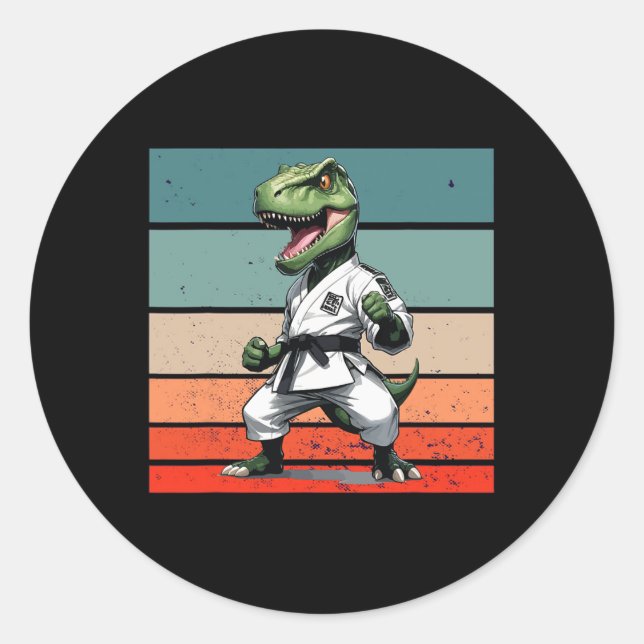 Sticker Rond T.rex Karate Gi Ceintures Noires Posture Puissante (Devant)