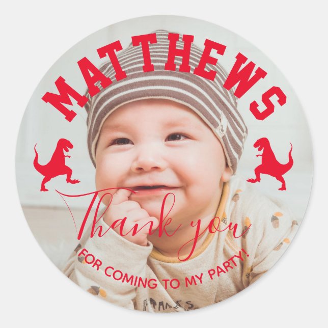 Sticker Rond T rex merci Dinosaur anniversaire de enfant (Devant)