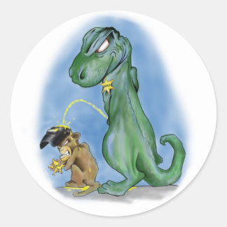 Sticker Rond T-rex pipi sur un singe