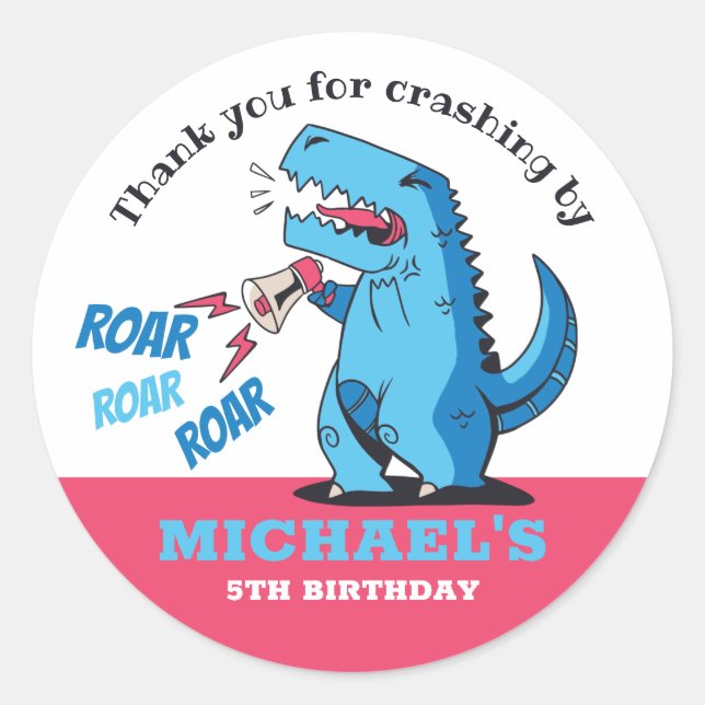 Sticker Rond T-Rex Roar Dinosaur Parti Anniversaire de enfant (Devant)