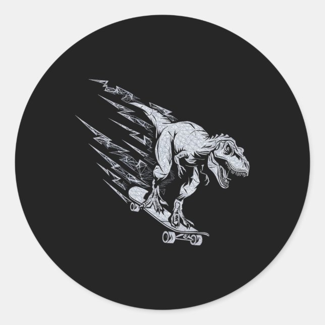 Sticker Rond T-Rex Skateboard Féroce à la Vitesse de l'Éclair  (Devant)