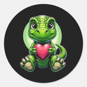 Sticker Rond T-rex tenant un cœur pour la Saint-Valentin Dinosa