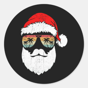Sticker Rond T Santa Face Lunettes de soleil rétro Hawaïen Noël
