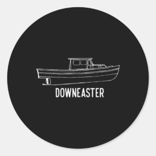 Sticker Rond T Shir de bateau de pêche au homard Downeaster de