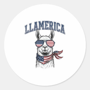 Sticker Rond T-Shir gravure vintage lama patriotique Llamerica