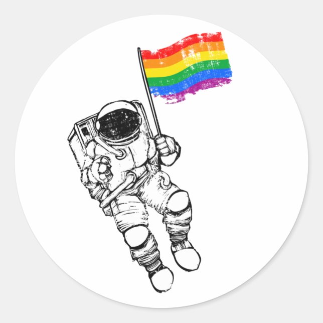 Sticker Rond T-Shirt, astronaute gay pride (Devant)