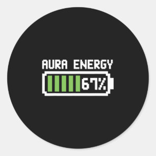 Sticker Rond T-shirt Aura Énergie 67 Drôle Mème Six Sept 6 7 Hu