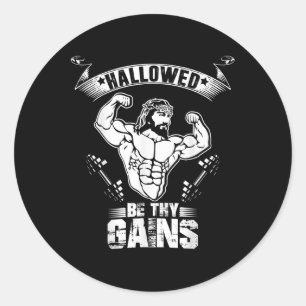 Sticker Rond T Shirt Bodybuilding Jésus Homme - Jésus Drôle Nou