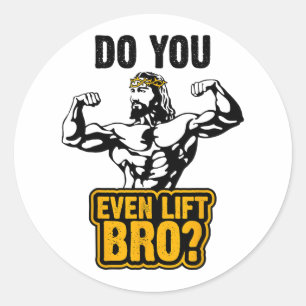 Sticker Rond T Shirt Bodybuilding Jésus - Vous Soulevez Même Fr