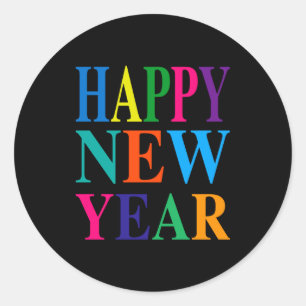 Sticker Rond T Shirt Bonne Année Coloré Amusant