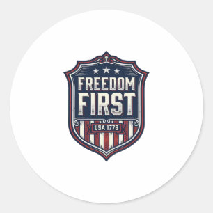 Sticker Rond T-Shirt Bouclier Patriotique Freedom First USA 177
