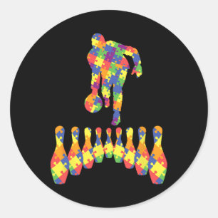 Sticker Rond T-shirt Bowling pour la sensibilisation à l'autism