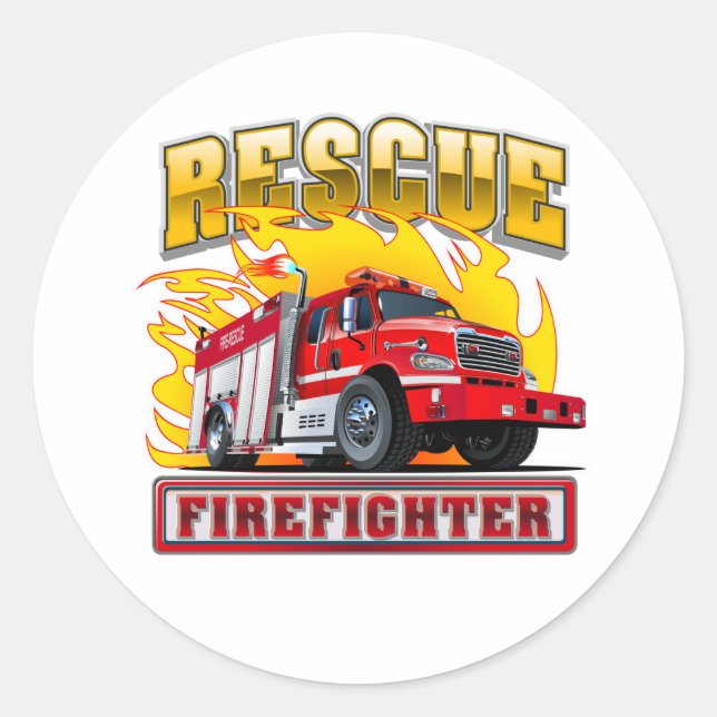 Sticker Rond T-shirt Camion-feu (Devant)
