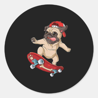Sticker Rond T Shirt Chien Drôle Skateboard Carlin Skateur