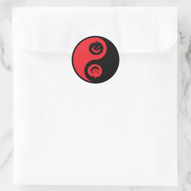 Sticker Rond T-shirt Citrouille Yin Yang Jack-o-lantern (Sac)