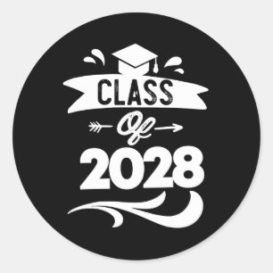 Sticker Rond T-shirt Classe de 2028 Senior 2028 Diplômé