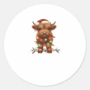 Sticker Rond T-shirt classique de la vache écossaise de Noël