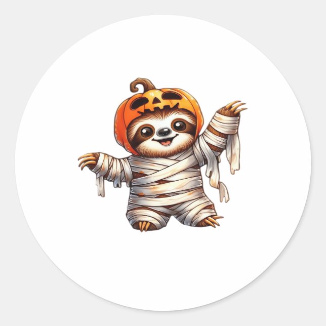 Sticker Rond T-shirt classique de Sloth Mummy Halloween (Devant)