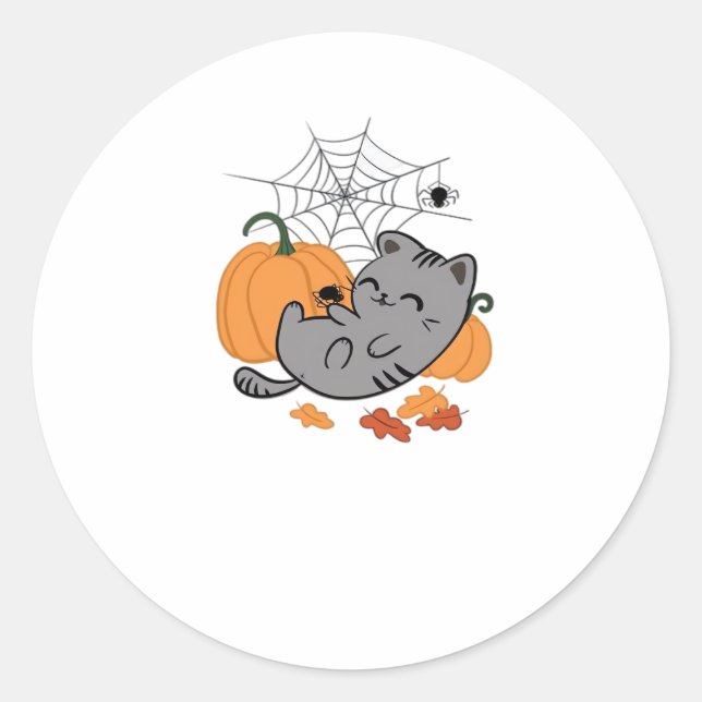 Sticker Rond T-shirt classique Halloween Kitty et Spiders (Devant)