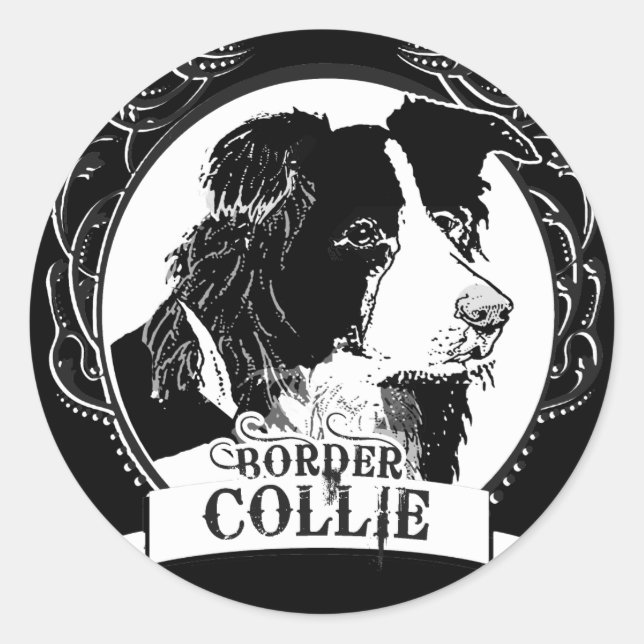 Sticker Rond T-shirt Collie Bordure (Devant)