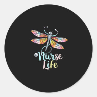 Sticker Rond T-Shirt Coloré Libellule Vie d'Infirmière (1)