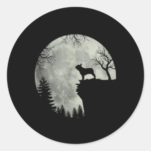 Sticker Rond T-shirt de chien Bouledogue français et lune Hallo