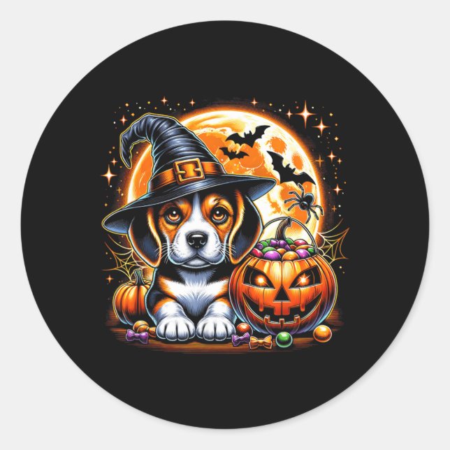 Sticker Rond T-Shirt de chien chiot Halloween1 (Devant)