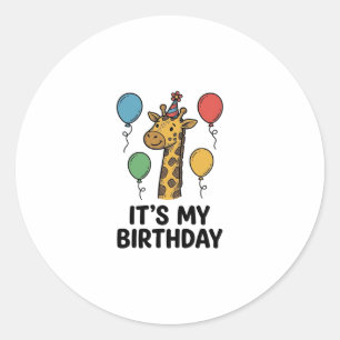 Sticker Rond T-shirt de fête d'anniversaire de girafe mignon De