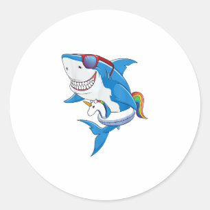 Sticker Rond T-shirt de fête en piscine requin licorne enfants
