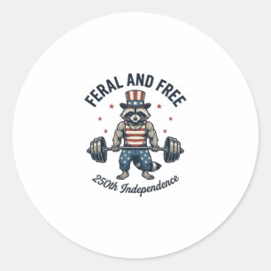 Sticker Rond T-shirt de musculation de Raton Laveur Patriotique