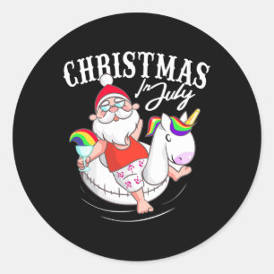 Sticker Rond T-shirt de Noël d'été en juillet Santa Claus activ