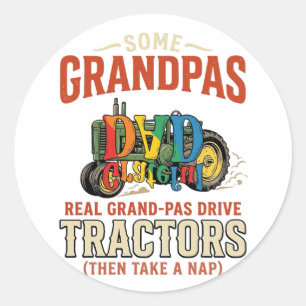 Sticker Rond T-shirt de nuit de ferme vintage tracteur grand-pè
