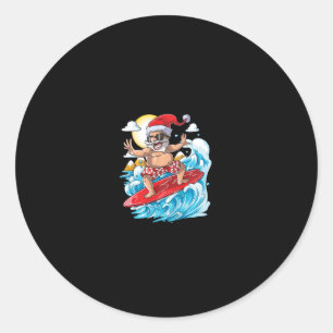 Sticker Rond T Shirt de Surf Hawaïen de Noël Été Santa