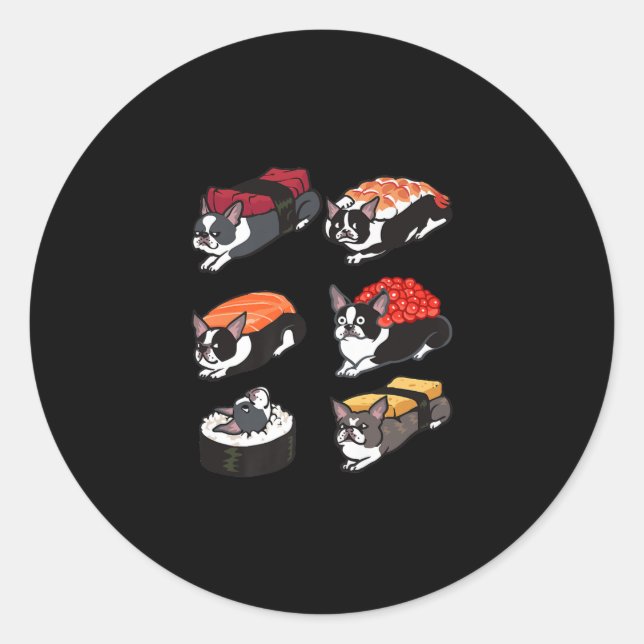 Sticker Rond T-shirt de Sushi Boston Terrier Premium (Devant)