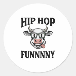 Sticker Rond T-shirt design de gravure vintage de vache hip hop