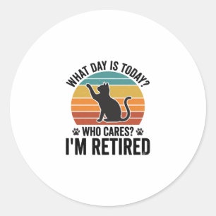 Sticker Rond T-Shirt Dessin Humoristique Chat Retraité Coucher 
