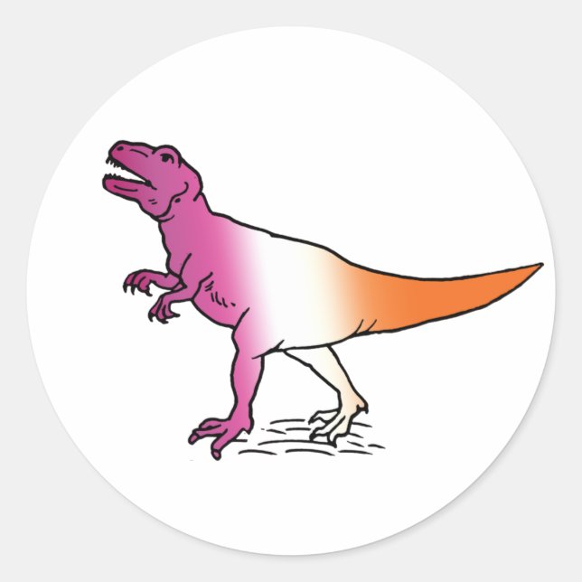 Sticker Rond T-Shirt DINOSAURE FIERTE LESBIENNE (Devant)