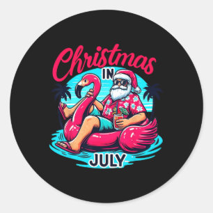 Sticker Rond T-shirt drôle de Noël en juillet Cadeau de vacance