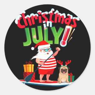 Sticker Rond T-shirt drôle de Noël en juillet été plage