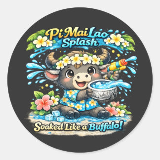 Sticker Rond T-shirt drôle Pi Mai Lao éclaboussé comme un buffl