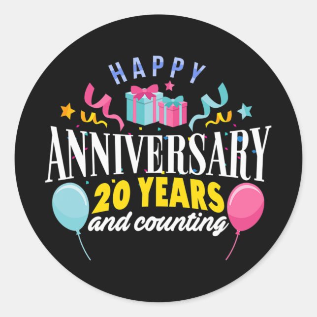 Sticker Rond T-shirt du 20e anniversaire du Mariage pour les co (Devant)