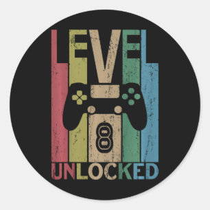 Sticker Rond T-shirt Enfants Niveau 8 Débloqué Jeu Vidéo 8e Ann