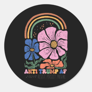 Sticker Rond T-shirt Floral Bohème Vintage Anti-Trump, Résister